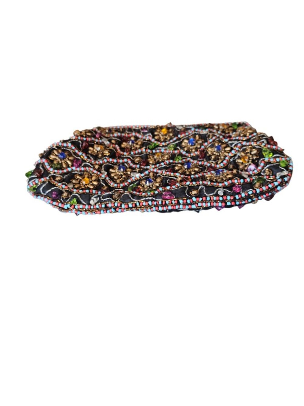 VTG‎ Black Beaded Evening Bag Clutch Floral India - Picture 4 of 13